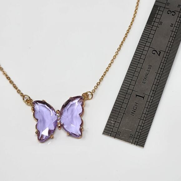 90s Purple Butterfly Retro Necklace - Picture 4 of 8